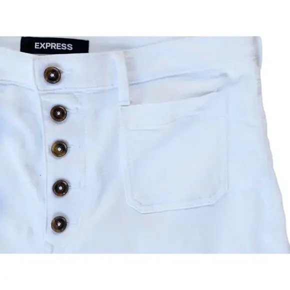 Express White High-Rise Wide Leg Cropped Stretch Plus Pant 14 Raw Hem Button Fly - Picture 3 of 8